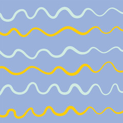 Naive squiggle pattern with bright green, yellow, pink and blue wavy lines on a light background. Creative abstract squiggle style drawing background