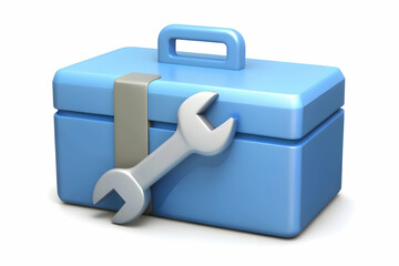 3d Flat icon as Toolbox and a wrench symbolizing tools and fixing with ample space for text. concept as A toolbox and a wrench representing the fundamentals of tools and fixing with room for writing. 