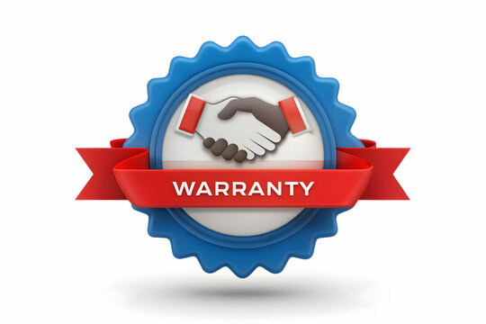 3d Flat icon as Warranty badge and a handshake symbolizing trust and guarantee with ample space for text. concept as A warranty badge and a handshake representing trust and guarantee with room for wri