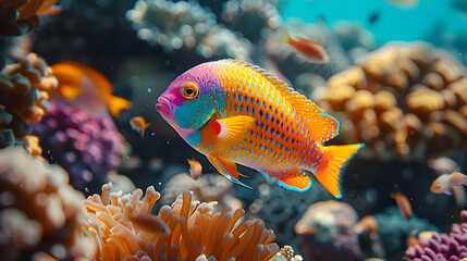 Obraz premium Colorful Tropical Fish in a Coral Reef - Realistic Underwater Image
