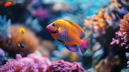Obraz premium Vibrant Orange and Pink Fish in a Coral Reef Illustration
