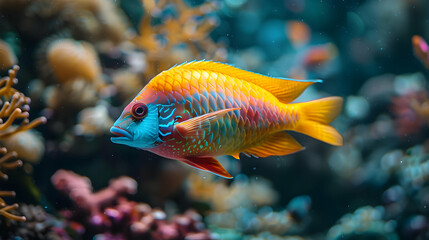 Obraz premium Colorful Fish Swimming in Coral Reef - Realistic Image