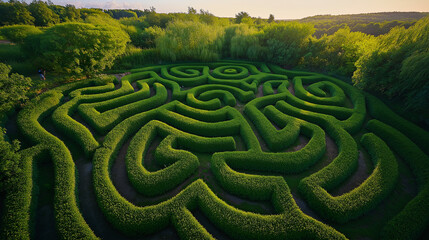 Naklejka premium Aerial view of intricate hedge maze garden 