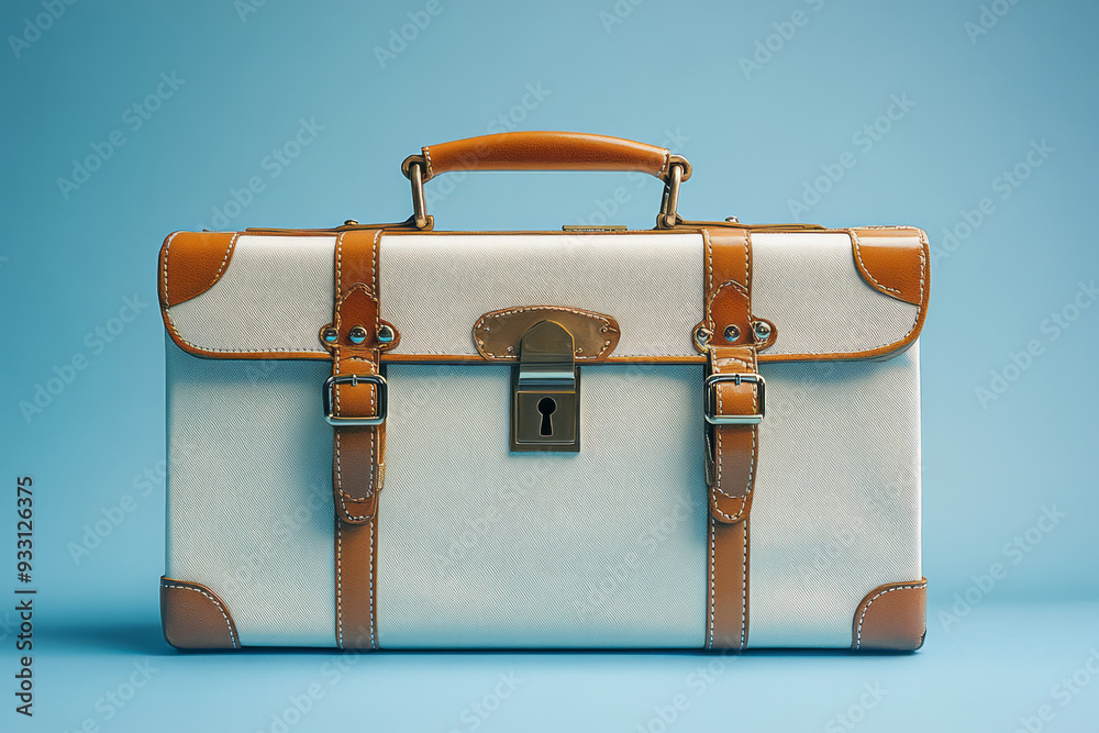Poster A briefcase with a combination lock isolated on a pastel blue background, symbolizing the security of sensitive business documents,