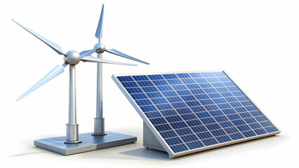 3d Flat icon as Wind turbine and solar panel symbolizing renewable energy sources with ample space for text. concept as A wind turbine and a solar panel representing the combination of wind and solar 