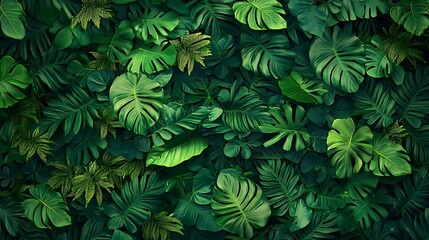 A close-up shot of a variety of lush green leaves, showcasing a vibrant display of nature's beauty.