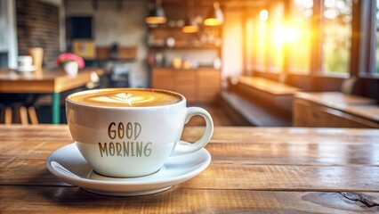 Good Morning Coffee in a Cafe with Sunshine.