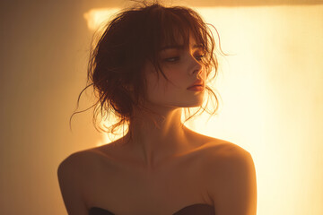 A person&acirc;&euro;&trade;s silhouette with slumped shoulders, isolated on a pastel beige background, symbolizing emotional exhaustion,