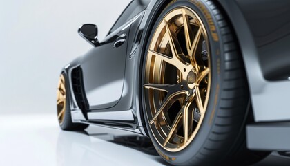 Black Luxury Sports Car with Gold Alloy Wheels.