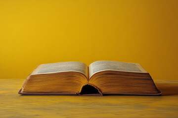 A closed book with bent pages, isolated on a pastel yellow background, representing mental fatigue and the need to rest,