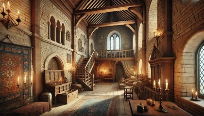 Fototapeta premium Mediaeval Building Interior. European Travel Concept Background