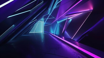 Abstract Neon Light Corridor with Geometric Shapes