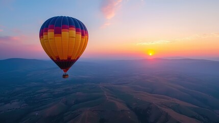 Obraz premium An amazing hot air balloon trip over stunning scenery with hues of sunrise or sunset