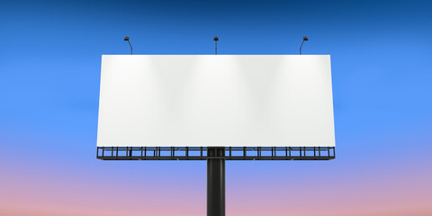 3D rendering, Empty billboard mock up, blank empty space for your copy or advertisement, evening sky background.