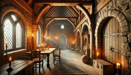 Fototapeta premium Mediaeval Building Interior. European Travel Concept Background