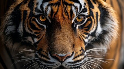 Fototapeta premium A tiger's face is shown in a close up