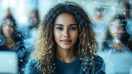 Digital hiring interface with modern networking connections, designed for recruitment and workforce management.