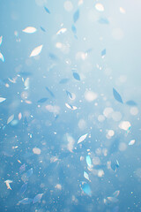 abstract floating leaves in blue light with gentle bokeh and light reflections creating a serene atmosphere