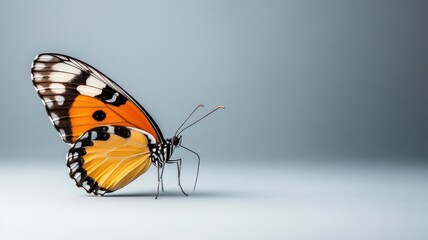 Obraz premium Professionally lit studio shot of a butterfly, with soft lighting enhancing its detailed wing patterns and vibrant colors against a clean backdrop.