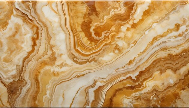 polished onyx marble slab with translucent honey base and rich caramel veining highlighted by backlighting, golden and white stone marble