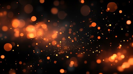 A mesmerizing abstract background with glowing orange bokeh lights on a dark backdrop, ideal for festive designs, holiday marketing, or artistic projects,