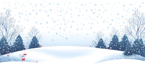 Snowy winter landscape background in flat vector style