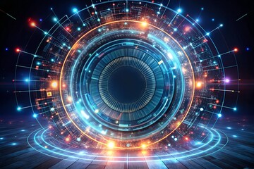 Obraz premium Creative digital tech circle on dark background. Big data and technology concept. 3D Rendering