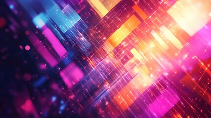 Abstract Digital Marketing Background with Vibrant Colors and Geometric Shapes Featuring Bold Hues of Pink, Blue, Yellow, and Orange.