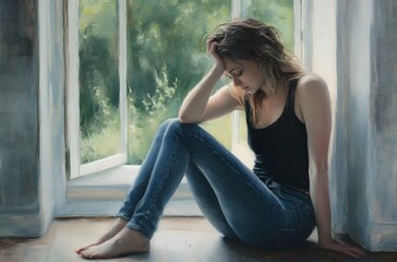 Depressed young Asian woman with mental health problem