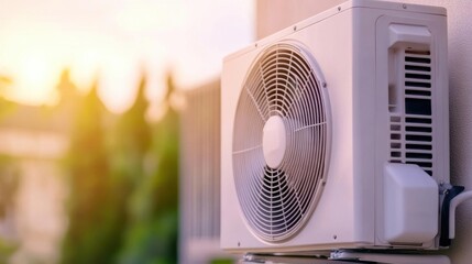 AC compressor outdoor unit being cleaned, maintenance service, detailed and clear, professional quality