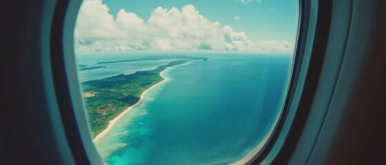Naklejka premium Coastal Landscape Seen From Airplane Window