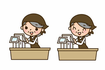 レジで働くシニア女性