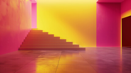 Obraz premium Pink fuchsia and yellow orange modern minimalistic interior background wall mockup 3d render 