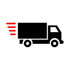 Fast delivery truck icon with red motion lines.