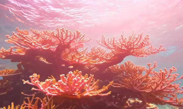 Rosy Sea Fan Coral Reef in Sunlit Shallow Water