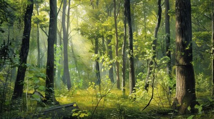 Obraz premium Sunbeams in a Lush Forest