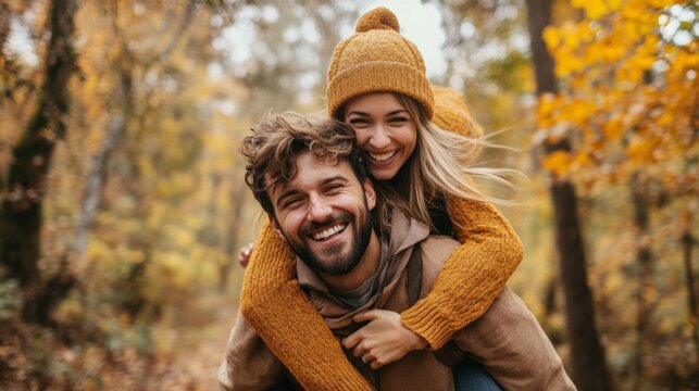 A couple in the autumn forest