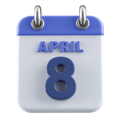 8th April Calendar Icon 3D Render