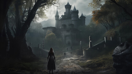 Fototapeta premium mysterious forest and ancient castle 2