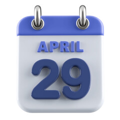 29th April Calendar Icon 3D Render