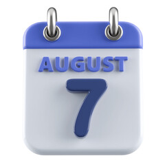7th August Calendar Icon 3D Render