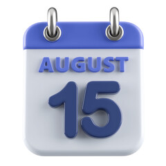 15th August Calendar Icon 3D Render