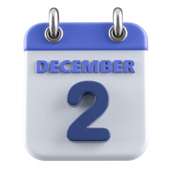 2nd December Calendar Icon 3D Render