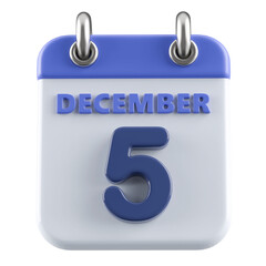 5th December Calendar Icon 3D Render