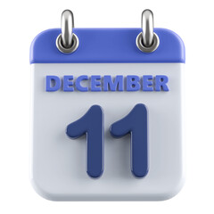 11th December Calendar Icon 3D Render