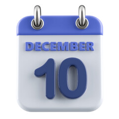 10th December Calendar Icon 3D Render