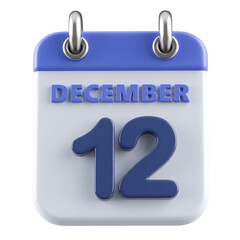 12th December Calendar Icon 3D Render