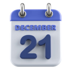 21st December Calendar Icon 3D Render