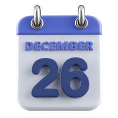 26th December Calendar Icon 3D Render