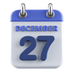 27th December Calendar Icon 3D Render